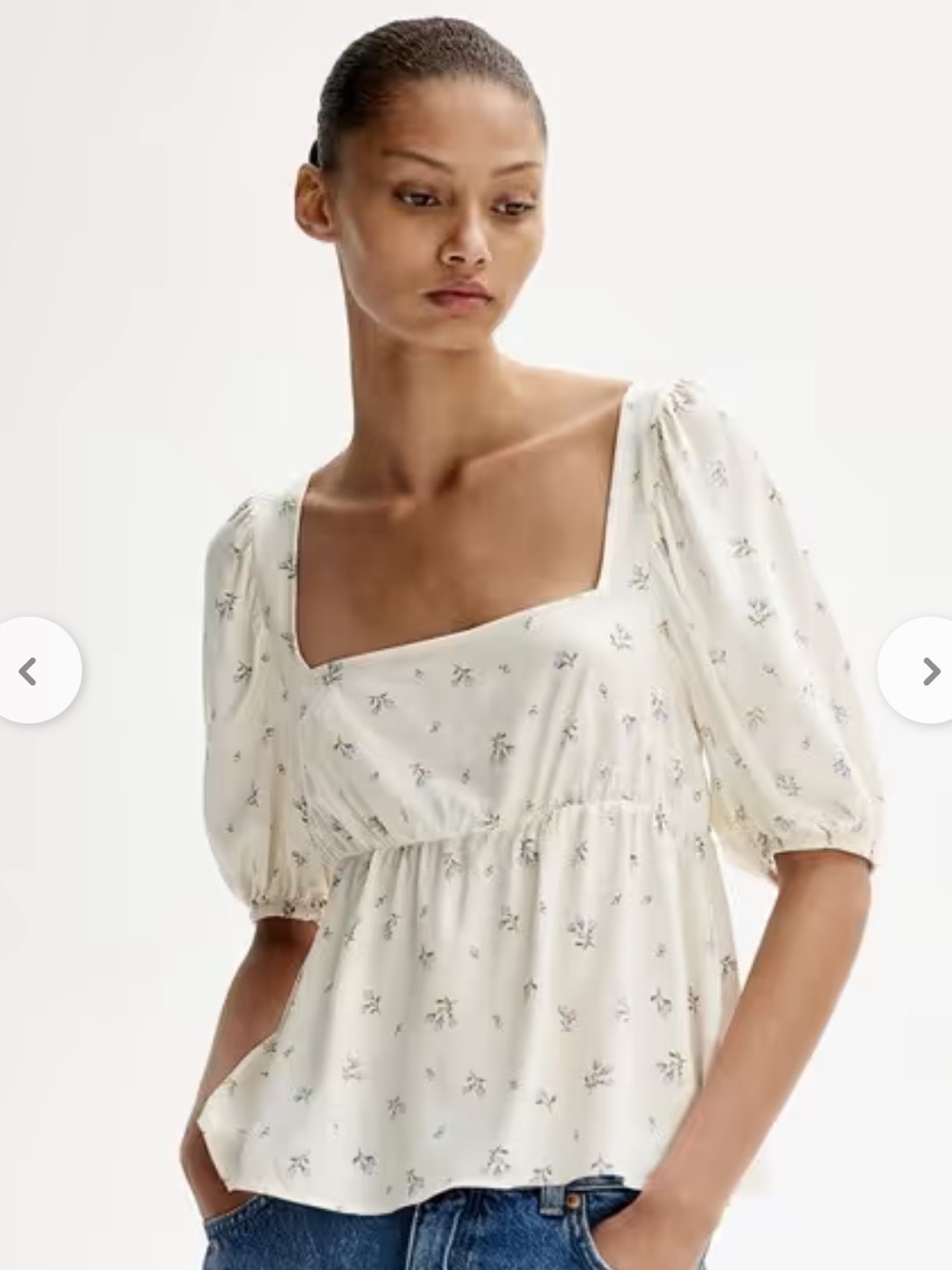 H&M Cream Floral Puff Sleeve Blouse